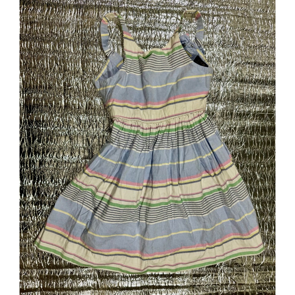 Polo Ralph Lauren Girls Blue Striped Oxford Cotton Bow Back Dress Size 5